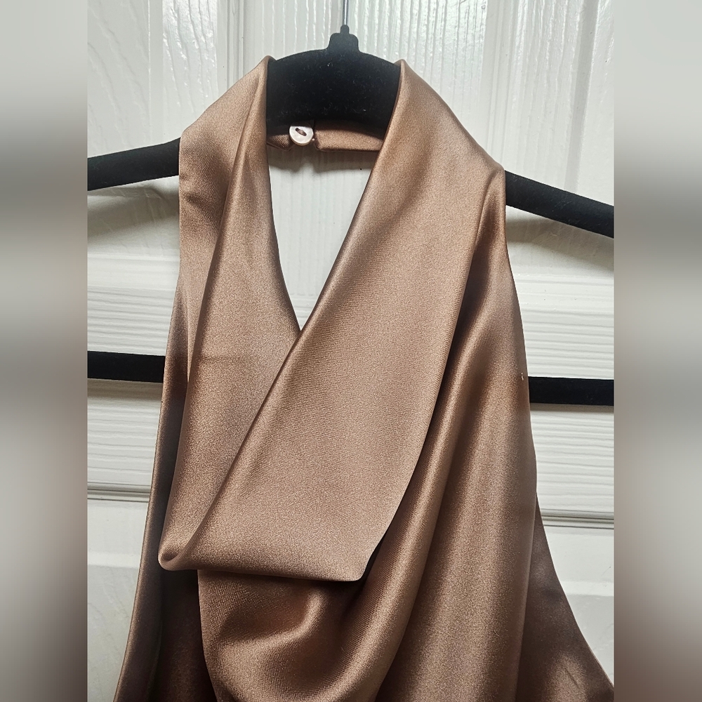 ZARA Brown Satin Halter Top Size L Sleeveless High Neck NWT - Picture 3 of 7
